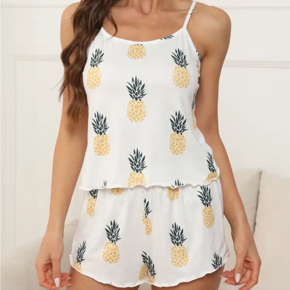 Casual Pineapple Print Pajama Set Size XL - Picture 4 of 11